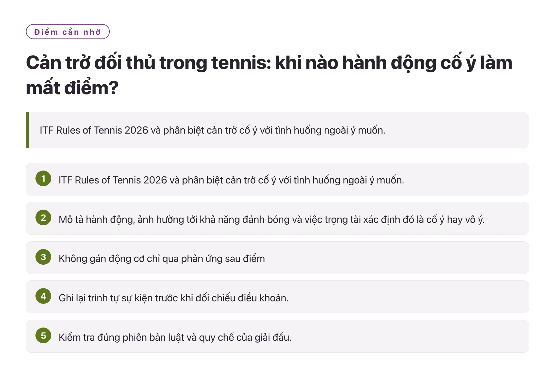Cản trở đối thủ trong tennis: khi nào hành động cố ý làm mất điểm?——全文要点速览